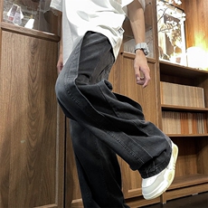 秋冬牛仔裤宽松直筒水洗复古潮流拼接长裤子N03025-P55，男装牛仔裤，星座308B-1