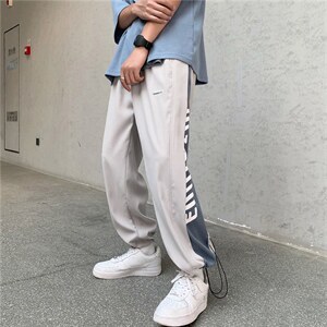 拼接裤子男潮流宽松直筒阔腿休闲裤港风抽绳束脚运动裤GK8821-P30图片
