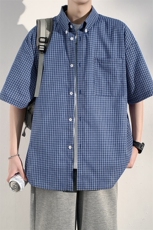 特批P30无差价2025夏季美式复古格子设计男大码短袖衬衫CD5495，男装衬衫，电商A001