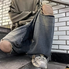 美式复古水洗设计感破洞牛仔裤男秋季直筒NK826P50，男装牛仔裤，星座1116-2