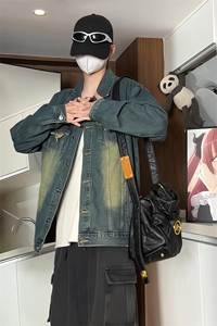 宽松毛边深蓝色夹克外套男牛仔衣KD639-P75图片