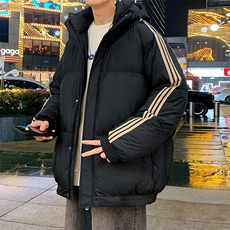 冬季港风三条杠撞色连帽棉衣加绒加厚拼色加厚棉衣外套MY6088P90，男装棉衣，电商A128