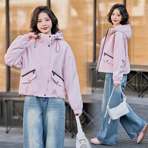 洋气粉色小个子派克服短外套女2025春秋新款休闲宽松百搭工装上衣图片