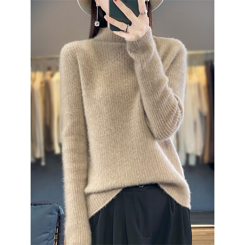 新款圆领羊毛衫女套头秋冬修身内搭2024年秋季,女装羊毛衫,绒汀羊绒