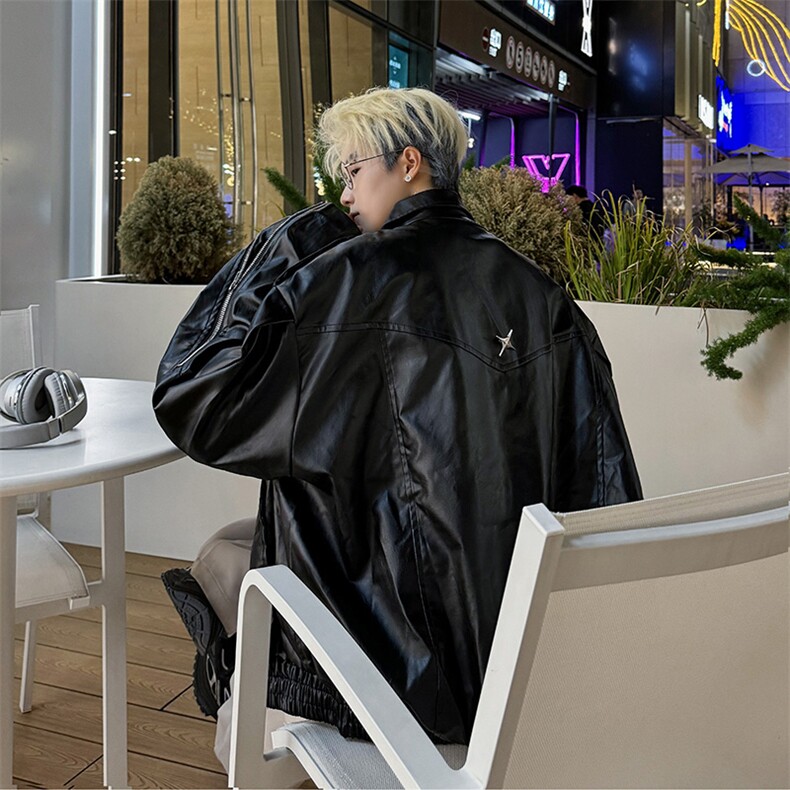 2024新款美式复古工装夹克短款小众机车皮衣翻领男现货W8362-P85,男装夹克,星座512-4