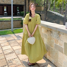 法式甜美减龄茶歇泡泡袖连衣裙女2025夏季新款韩版宽松显瘦长裙子，女装连衣裙，维壹
