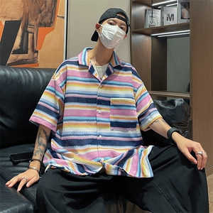 夏季高级感垫肩短袖T恤男解构拼接纽扣设计感韩版简约上衣潮图片