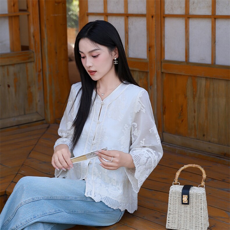 天丝短外套女2025夏装新款刺绣洋气高级感防晒衣九分袖小衫,女装短外套,2C091