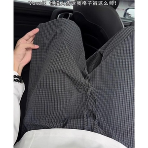 格子西裤男款春秋季潮流垂感直筒裤阔腿休闲长裤子图片