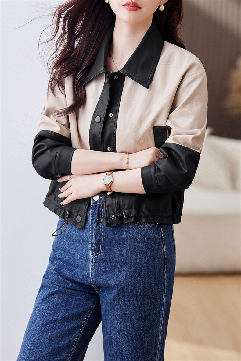 PU皮衣外套女2023年新款春秋款今年流行设计感小个子短款翻领上衣,女装皮衣,江南女神