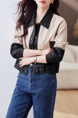 PU皮衣外套女2023年新款春秋款今年流行设计感小个子短款翻领上衣，女装皮衣，江南女神