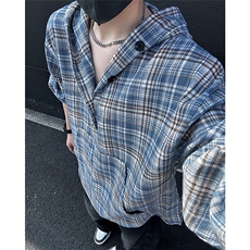 美式高街潮流格子衬衫潮牌宽松休闲上衣A086-CS2209-P38，男装衬衫，电商基地A086
