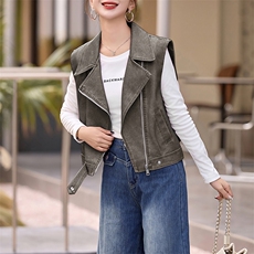 早春新款设计感皮前马甲外套女2024年韩版街头机车夹克小个子马夹，女装皮衣，潮流依族