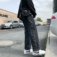 腰果花牛仔裤男潮牌直筒宽松潮牌老爹裤子束脚九分ins高街k780-45，男装牛仔裤，星座1008