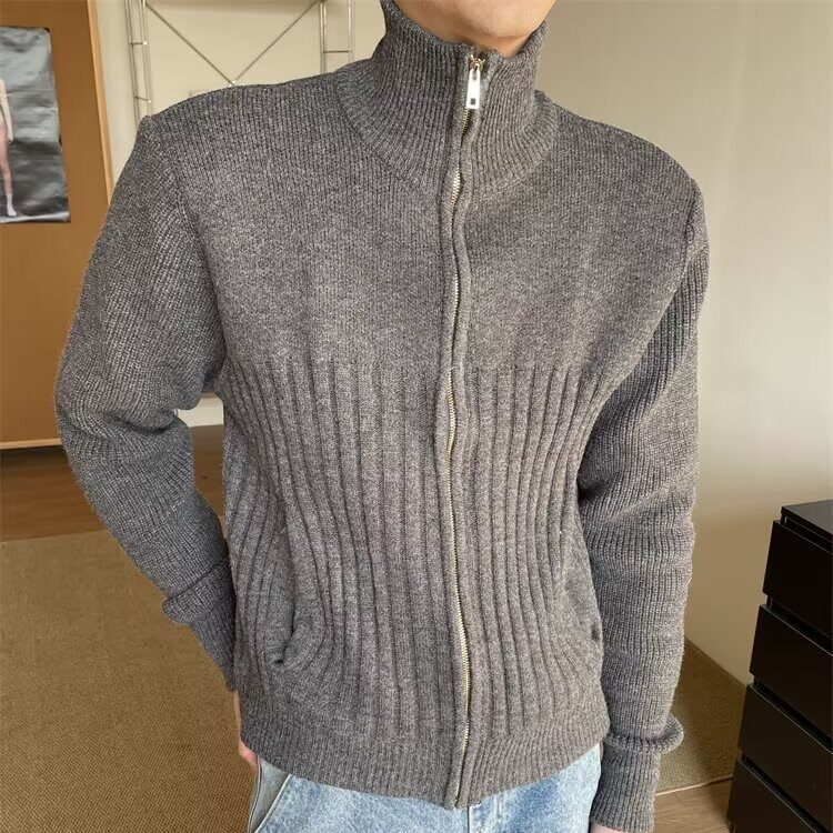 MY61-P632025翻领拉链纯色毛衣外套男冬季新款百搭高领慵懒风,男装针织衫/毛衣,电商B323A