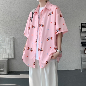 8XL-M腊肠狗花衬衫男短袖夏季冰丝薄款花衬衣寸衫外套DC28003P38图片