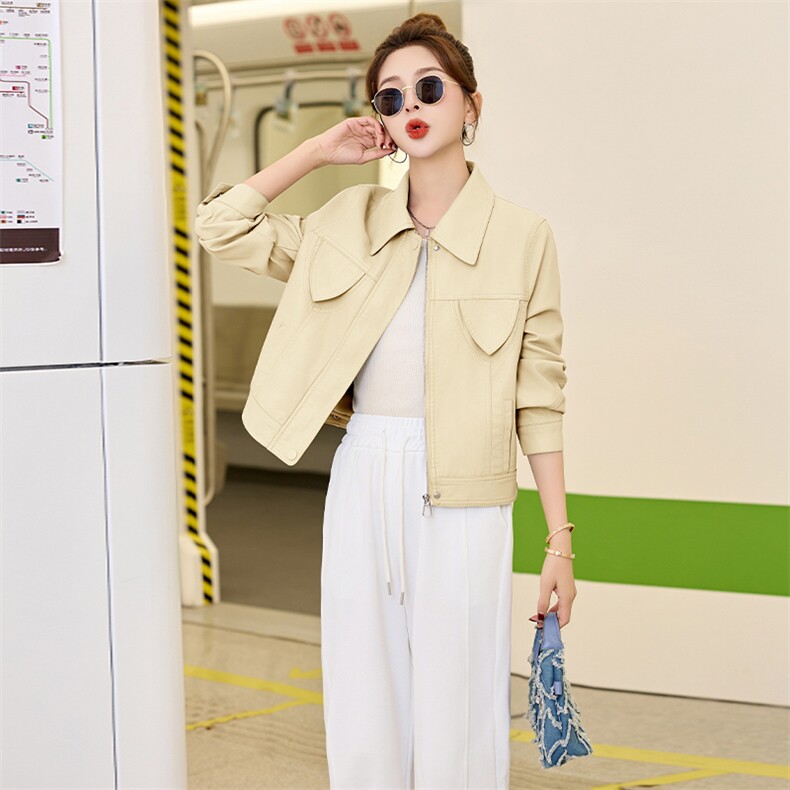 BAO欧货翻领PU皮衣外套女2025新款春秋短款超好看机车服水洗夹克图片