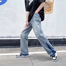 日系休闲宽松直筒复古水洗学院男女潮工装裤牛仔长裤3032/P50，男装工装外套，星座506