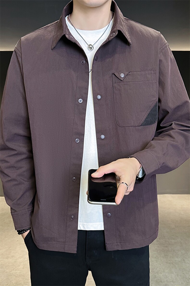 秋季长袖衬衫男士2025新款翻领潮牌休闲衬衣外套A313-25612-P98,男装衬衫,电商A313