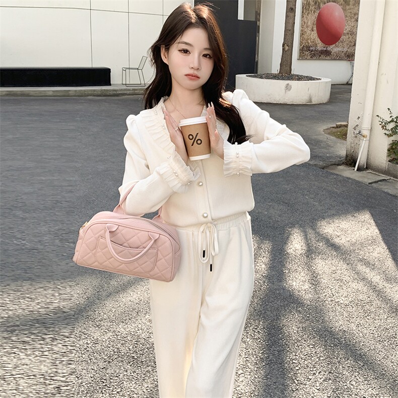 2024春季新款荷叶边针织开衫女春秋法式温柔气质针织两件套,女装套装/套裙,浙宝042