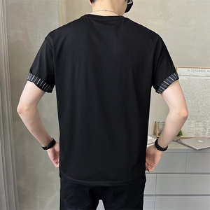 B353 326 P48 黑色店主风2023年夏季新款拼色印花男短袖上衣T恤图片