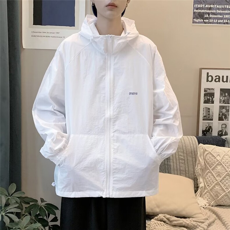 夏季连帽(不可脱卸)拉链时尚ins潮流男风衣中长款W28,男装夹克,星座1116-2