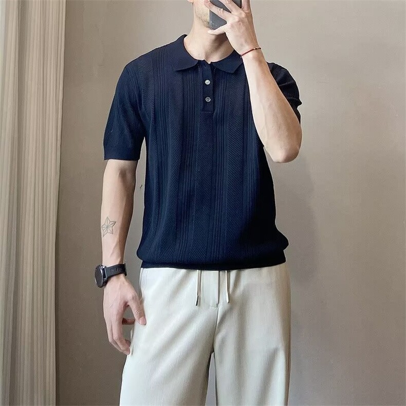 欧系老钱风POLO衫轻熟男T恤简奢松弛感翻领商务t恤休闲百搭夏季，男装T恤，星座506A