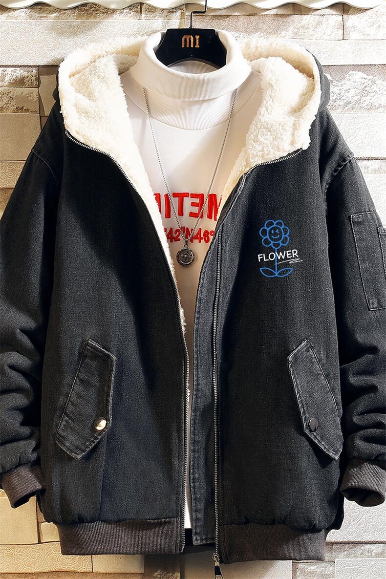 牛仔外套加厚加绒衣男羊羔毛服男砖墙NM53274-P140,男装棉衣,电商A040A
