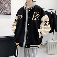 得物直播品质棒球服男毛巾刺绣PU皮港风青少年夹克外套JK6618，男装夹克，电商A426-1(原A430-1)
