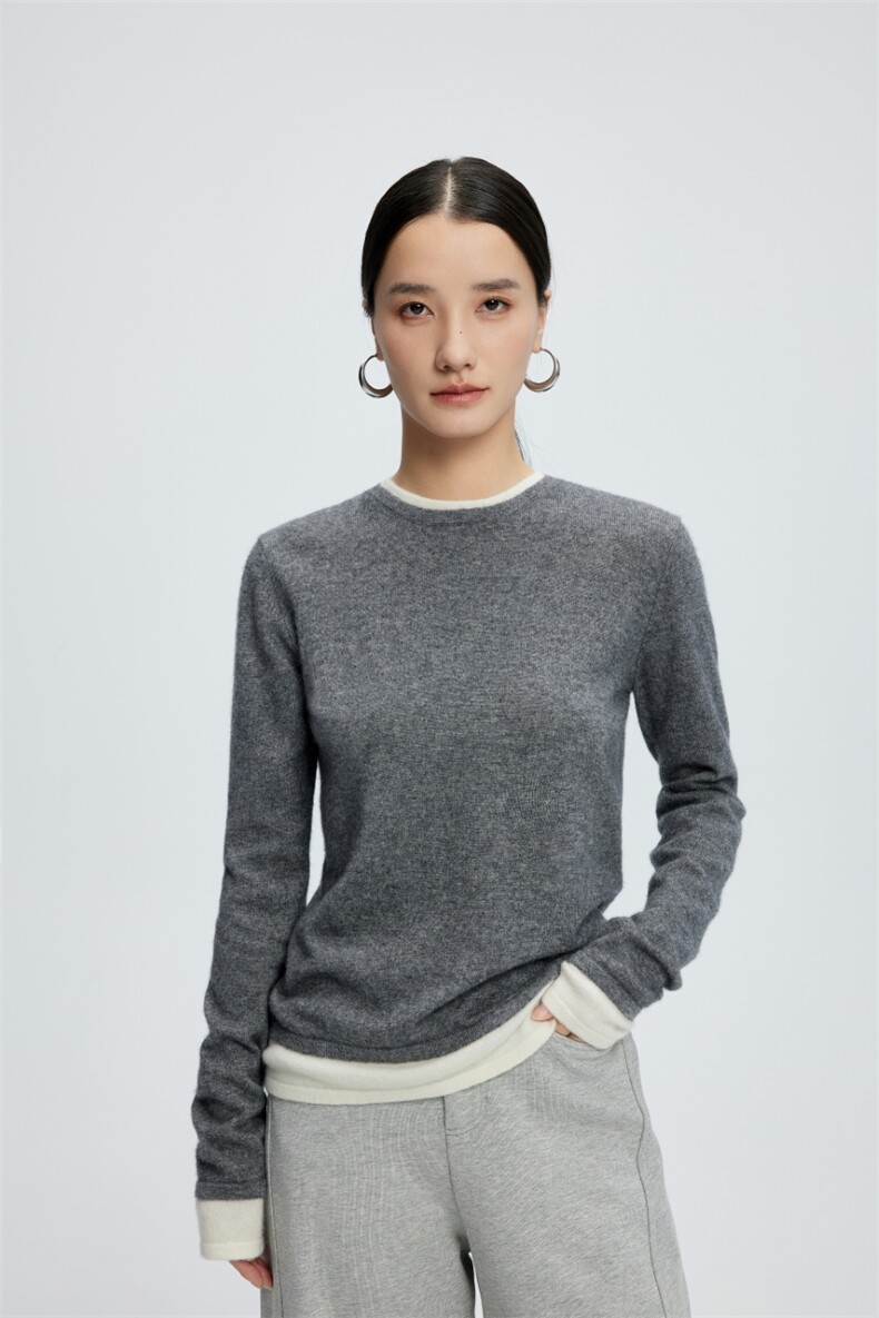 圆领套头毛衣女针织秋冬休闲修身保暖,针织衫/毛衣,玛卡隆羊绒
