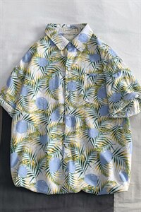 2021夏季新日系大码男港风沙滩情侣休闲短袖印花衬衫C3016-P35图片