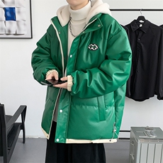 冬季学生潮假两件PU皮棉衣外套加绒保暖棉服男士8132-P145控价188，男装棉衣，电商A441-1