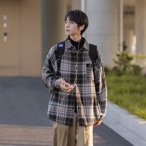 秋冬款cityboy格子衬衫外套男宽松港风日系长袖衬衣DX189P60控78图片