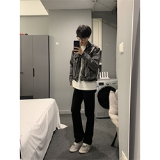 【自家图非网图】美式毛边牛仔外套垫肩复古短款夹克NT536158，男装工装外套，星座301D-2(原星座1004-1）