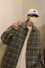 2025春秋季格子衬衫男潮流港风帅气厚款衬衣外套上衣DX131P55，男装衬衫，电商B413-1