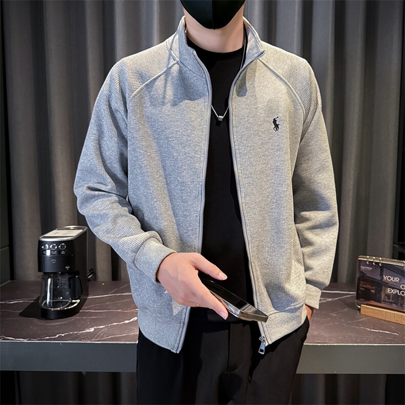1001-M-3XL-P88秋季休闲男士运动针织刺绣简约纯色毛衣开衫外套,男装针织衫/毛衣,电商B255