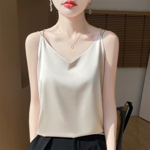 真丝吊带背心女v领桑蚕丝西服内搭春夏季新款性感醋酸缎面打底衫图片