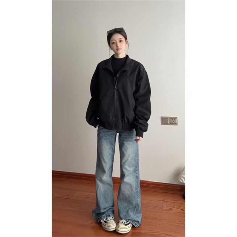 抖音得物美式潮休闲夹克春季立领纯色复古工装加厚棉服外套AMY01,男装夹克,电商A443