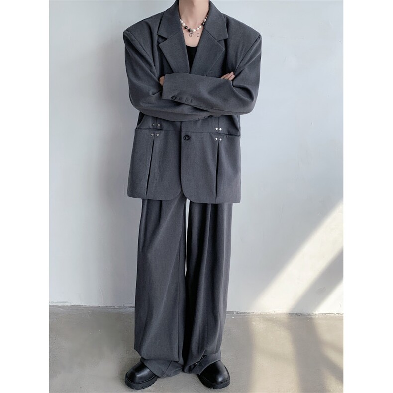 24秋冬男士设计感解构老钱风品质铆钉垫肩西装外套XZ56-P128,男装西服套装,电商B288
