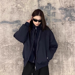 黑色棒球棉服外套女2025秋冬新款宽松休闲夹棉飞行员夹克,姜黄色棉背心搭配图片