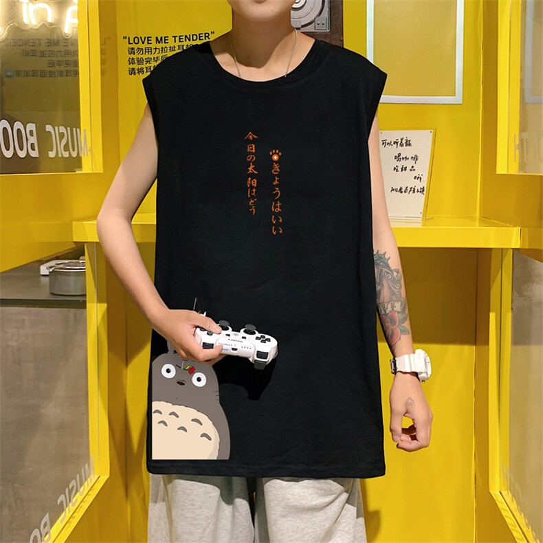 ！港风2023夏季无袖背心男加肥加大码宽松短袖T恤男BX278-P20,男装背心/马甲,电商B371