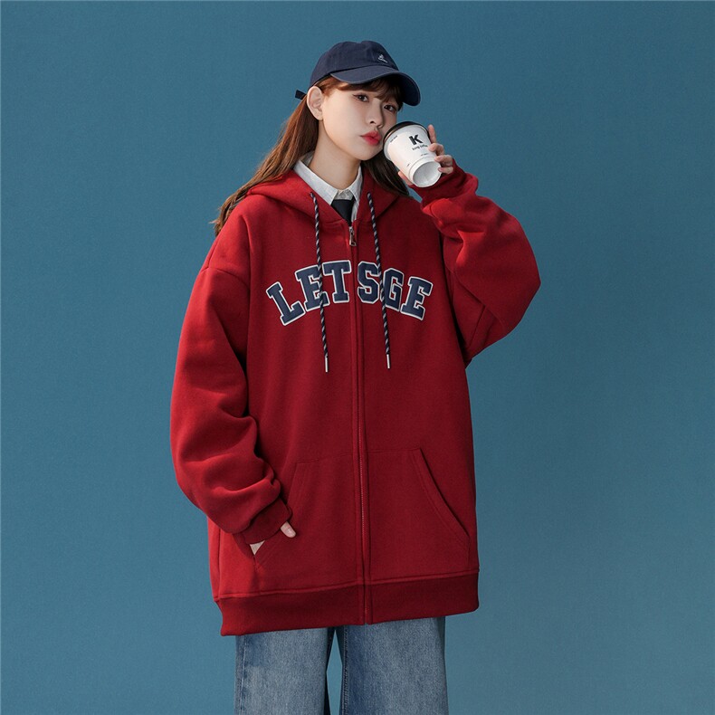 主推中性风泡沫印开衫连帽情侣卫衣重磅加绒外套男女G1026P78,女装短外套,电商A339
