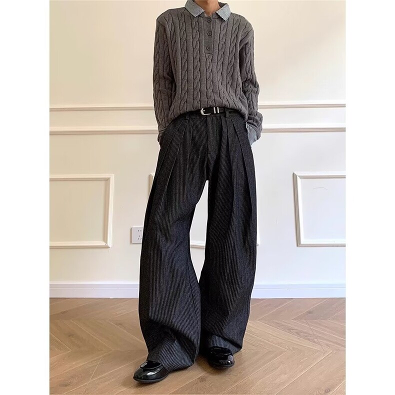 2025秋季新款阔腿西装裤男暗纹条纹显瘦阔腿裤通勤长裤CA3176，男装西服套装，星座516A