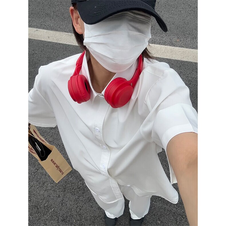 薄款冰丝短袖衬衫男简约纯色垂感休闲痞帅衬衣CS288-P20,男装T恤,星座301C-5