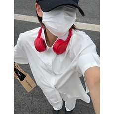 薄款冰丝短袖衬衫男简约纯色垂感休闲痞帅衬衣CS288-P20，男装T恤，星座301C-5