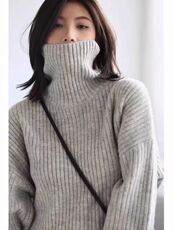 高领坑条女士羊毛衫秋冬保暖羊毛，女装羊毛衫，冀清阳荣