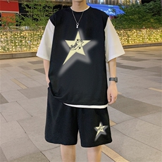 数据款冰感华夫格套装潮流休闲短袖短裤两件套FTZ3075-P55控78，男装牛仔裤，电商B370