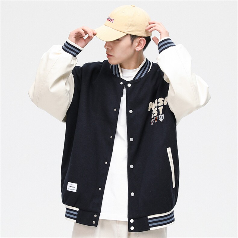港风上衣夹克宽松落肩拼色棒球服外套JK714-P68图片