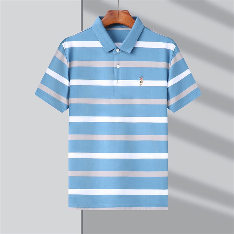 中年男短袖POLO衫2024夏季条纹翻领商务休闲免烫上衣SFT3127-P62,男装Polo衫,星座1105-3