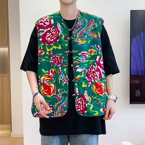 M2单层盘口东北大花马甲大码男女团队服个性婚礼喜庆风汉服潮
